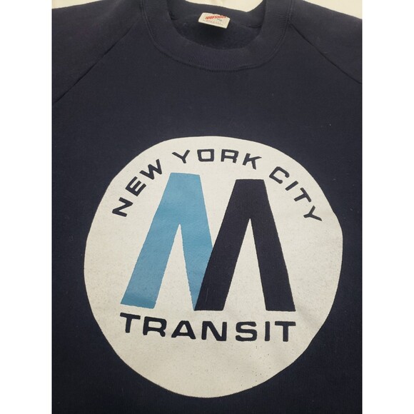 NYC New York City Transit Sweatshirt Blue Mens Large Jerzees VTG 90s Made USA - Picture 3 of 7